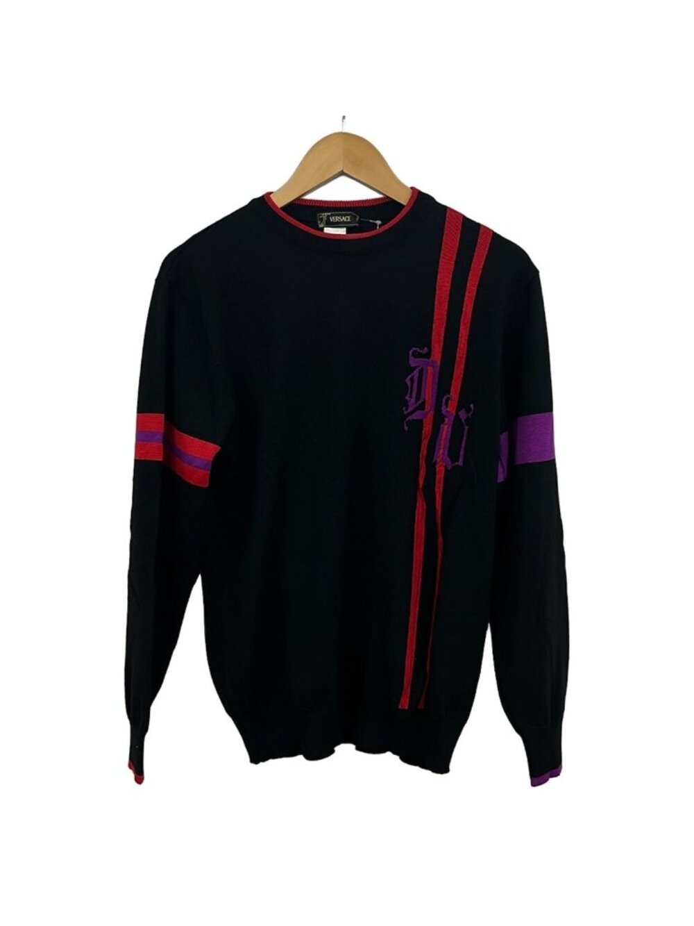 Versace Long Sleeve Sweater Black Red Purple